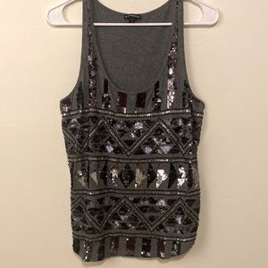 Medium Express Black Silver Gray Geometric Pattern Sequins Sleeveless Top